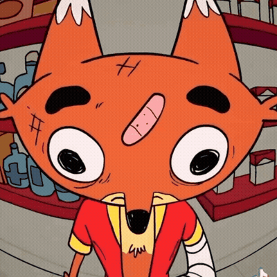 Cartoon Fox With Forehead Bandage GIF