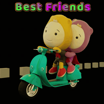 Cartoon Friends Riding Scooter