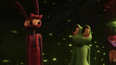 Cartoon Frog And Rabbit Standing Together GIF