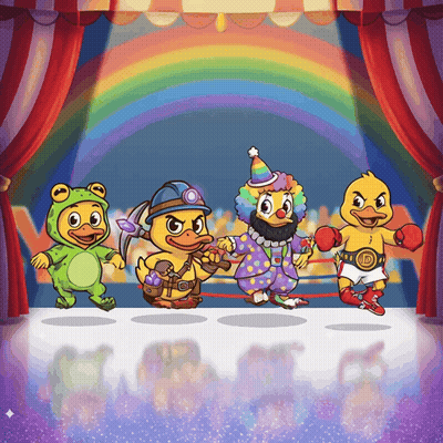 Cartoon Frog Clown And Boxing Duck GIF