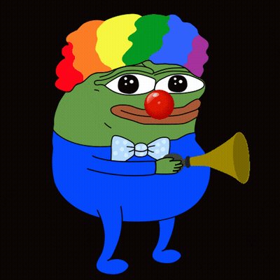 Cartoon Frog Clown With Red Nose And Rainbow Hair GIF
