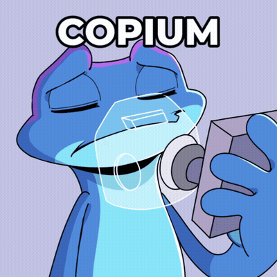 Cartoon Frog Holding Box Saying Copium GIF
