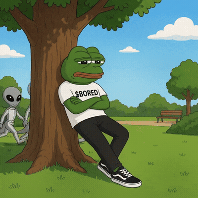 Cartoon Frog In $ Bored Shirt Leaning Against Tree GIF