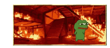 Cartoon Frog In Front Of Burning Building Sticker