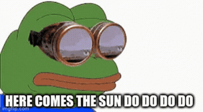 Cartoon Frog In Goggles Says Here Comes The Sun Do Do Do Do GIF