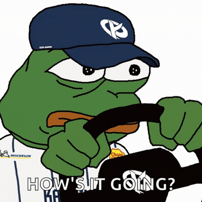 Cartoon Frog In Michelin Hat Holding Baseball Bat GIF