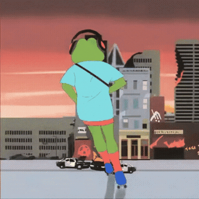 Cartoon Frog Rollerblading In Headphones GIF