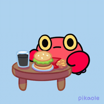 Cartoon Frog Sitting At Table With Hamburger And Cola GIF