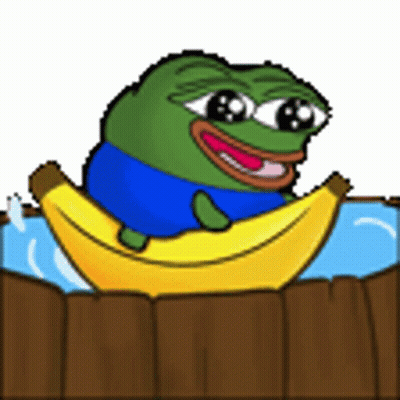 Cartoon Frog Sitting On Banana In Wooden Tub GIF