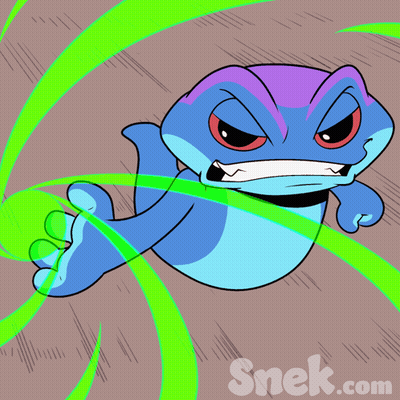 Cartoon Frog Surrounded By Green Swirls Saying Snek.com GIF
