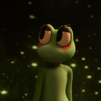 Cartoon Frog With Big Eyes And Pink Cheek In The Dark GIF
