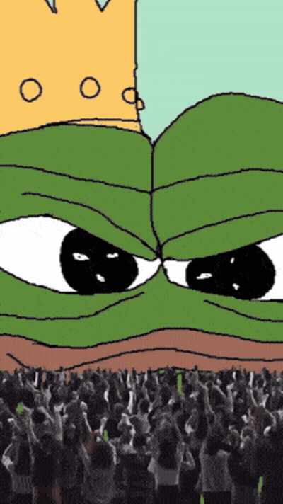 Cartoon Frog With Crowd Behind GIF
