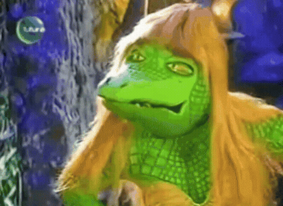 Cartoon Frog With Long Hair And Lara Logo GIF