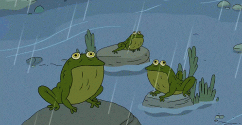 Cartoon Frogs And Person In Rain GIF