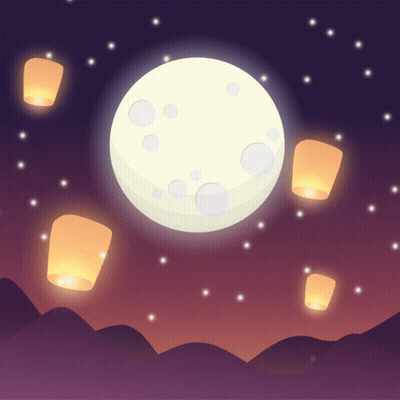 Cartoon Full Moon And Lanterns GIF