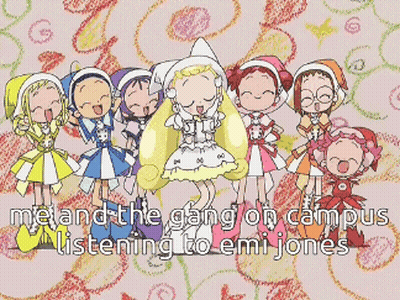 Cartoon Gang On Campus Listening To Emi Jones GIF