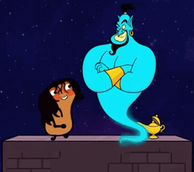 Cartoon Genie And Woman GIF