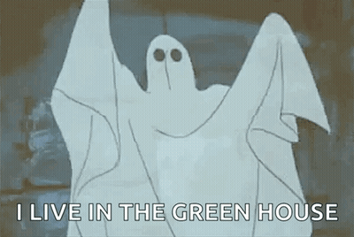Cartoon Ghost Flying Saying I Live In Green House GIF