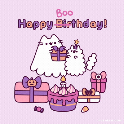 Cartoon Ghost Holding Gifts Saying Boo Happy Birthday GIF