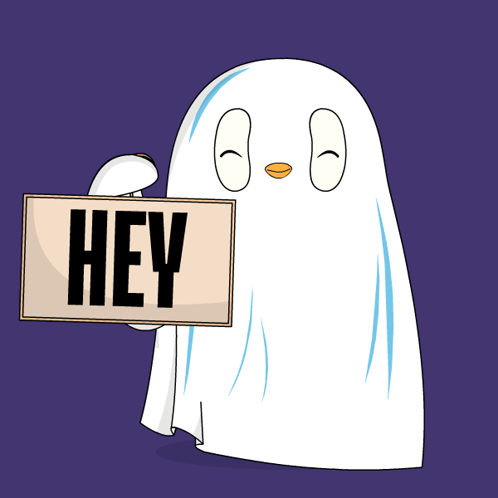 Cartoon Ghost Holding Hey Sign GIF