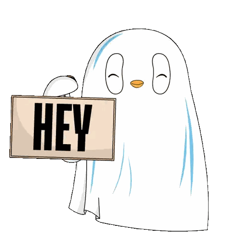 Cartoon Ghost Holding Hey Sign Sticker