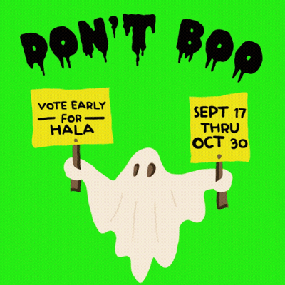Cartoon Ghost Holding Sign Vote Early For Hala GIF