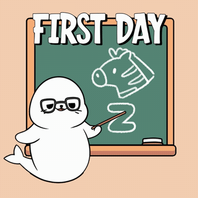 Cartoon Ghost In Front Of Blackboard Saying First Day GIF