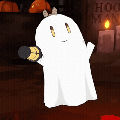 Cartoon Ghost In Front Of Hoo Man Sign GIF