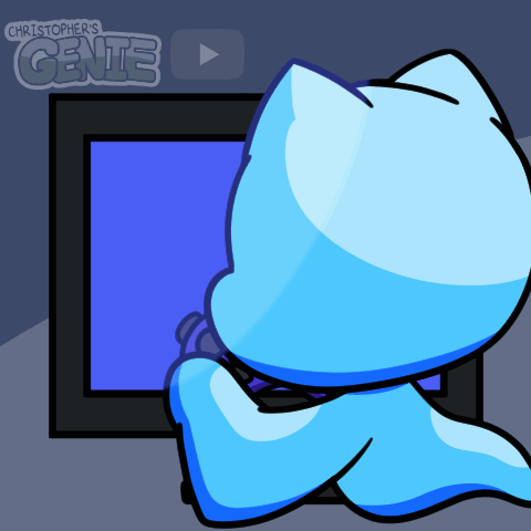 Cartoon Ghost Looking at Screen with Christopher's Genie