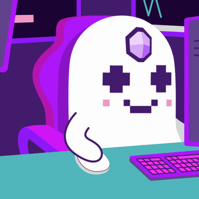 Cartoon Ghost Sitting At Computer Keyboard GIF