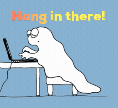 Cartoon Ghost Sitting At Desk With Laptop Saying Hang In There GIF