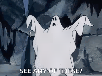Cartoon Ghost Standing In Cave Asking Anyone Can See These GIF