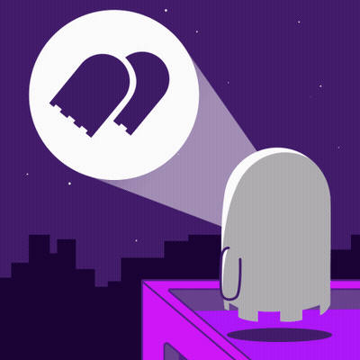 Cartoon Ghost Standing On Roof With Spotlight GIF