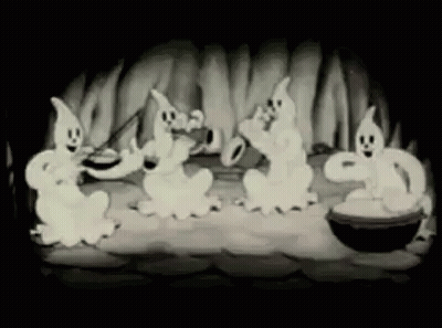 Cartoon Ghosts Dancing in Cave