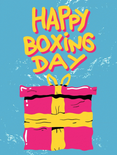Cartoon Gift Box Saying Happy Boxing Day GIF