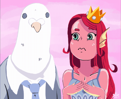 Cartoon Girl And Bird With Crown GIF