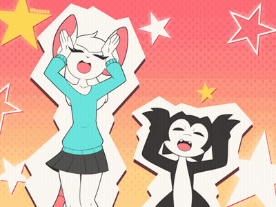 Cartoon Girl And Black And White Cat GIF