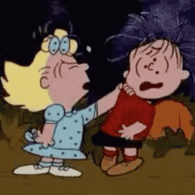 Cartoon Girl And Boy Standing In Field GIF