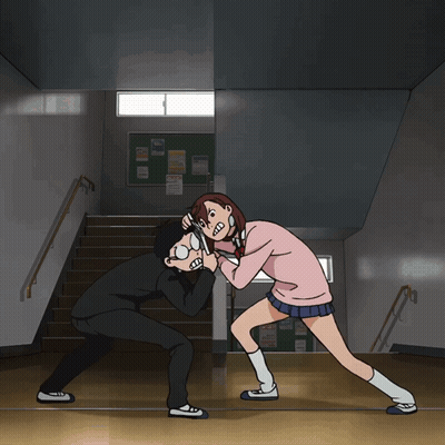 Cartoon Girl And Boy Wrestling GIF