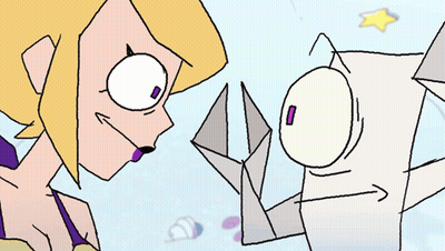 Cartoon Girl And White Cube GIF