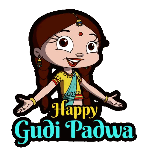 Cartoon Girl Arms Outstretched Happy Gudi Padwa Sticker