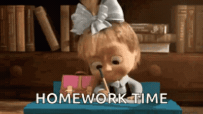 Cartoon Girl At Desk Homework Time GIF