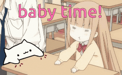 Cartoon Girl At Desk Saying Baby Time GIF