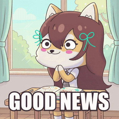 Cartoon Girl At Desk Saying Good News GIF