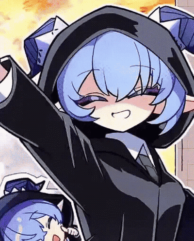 Cartoon Girl Blue Hair Black Suit Tie Hood GIF