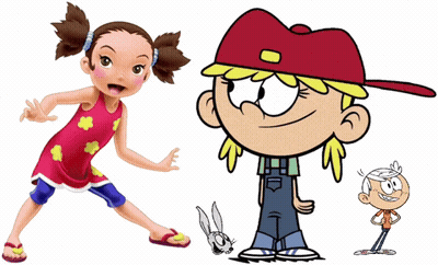 Cartoon Girl Boy And Bunny GIF