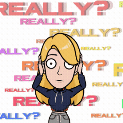 Cartoon Girl Covering Ears With Really? Words GIF