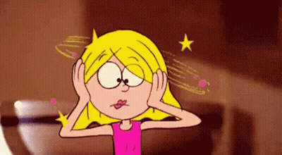Cartoon Girl Covering Ears With Spinning Star GIF