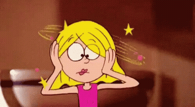 Cartoon Girl Covering Ears With Spinning Star GIF