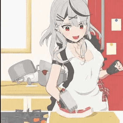 Cartoon Girl Cutting Cake With Knife GIF